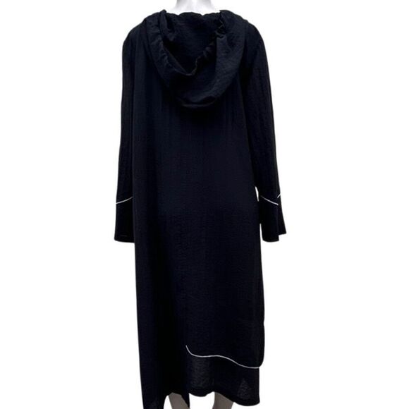 Tusso Hooded Duster Style Robe Women's Large Black White Open Front Abstract - Picture 5 of 11